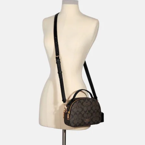 Coach Serena Satchel In Signature Canvas Black and Brown Crossbody Bag - Picture 3 of 11
